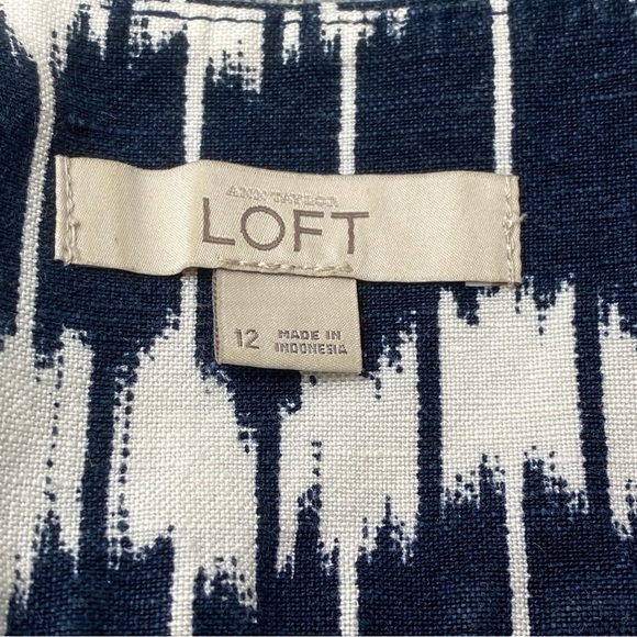 LOFT Navy and White Zigzag Unlined Linen Rayon Blend Mini Skirt Sz‎ 12 - Picture 6 of 12